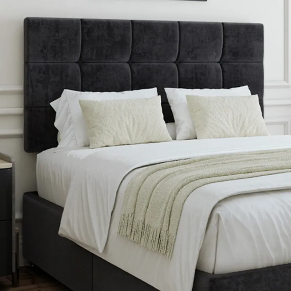 Double Divan Base with Pearl Headboard - Black, Velvet