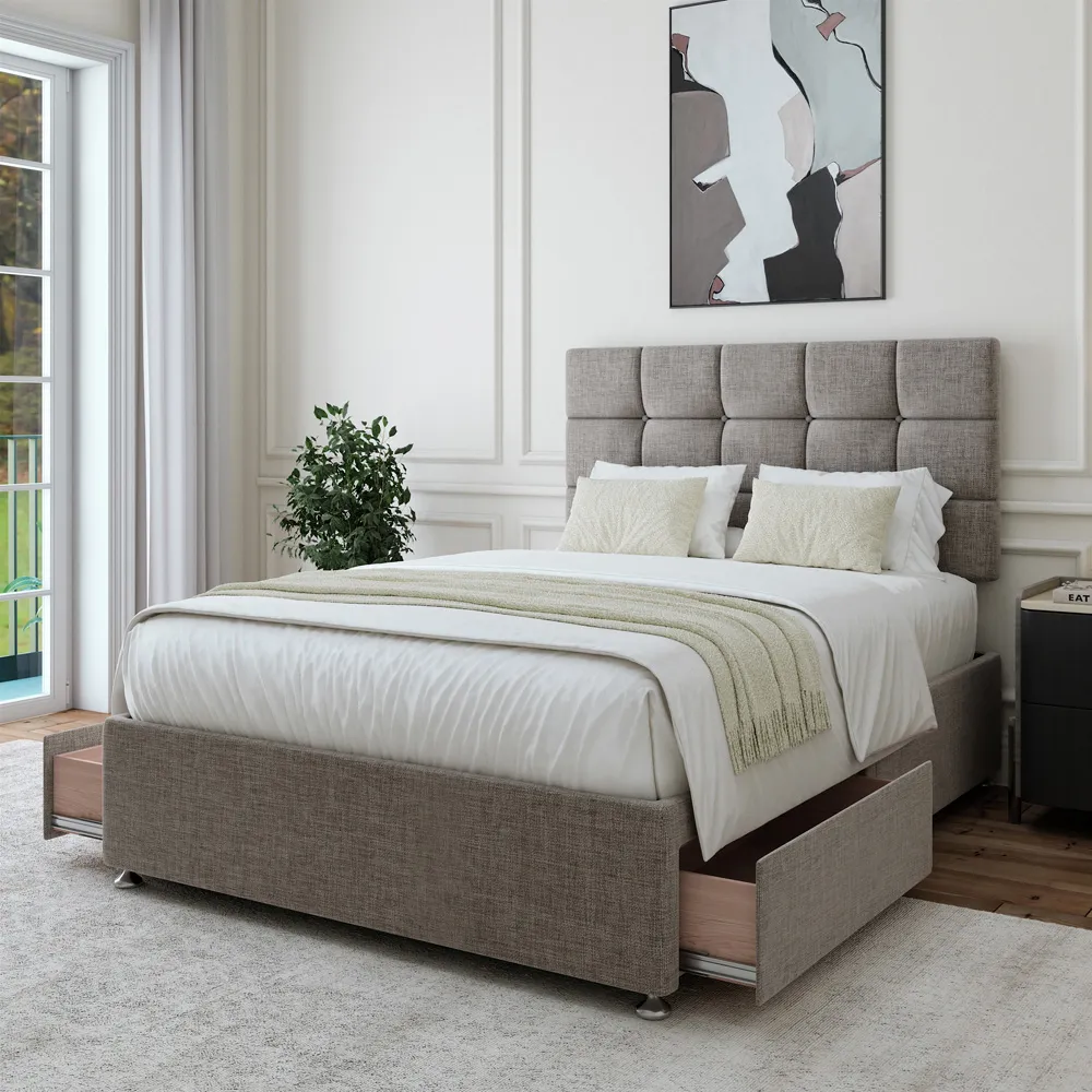 Double Divan Base with Pearl Headboard - Grey, Linen