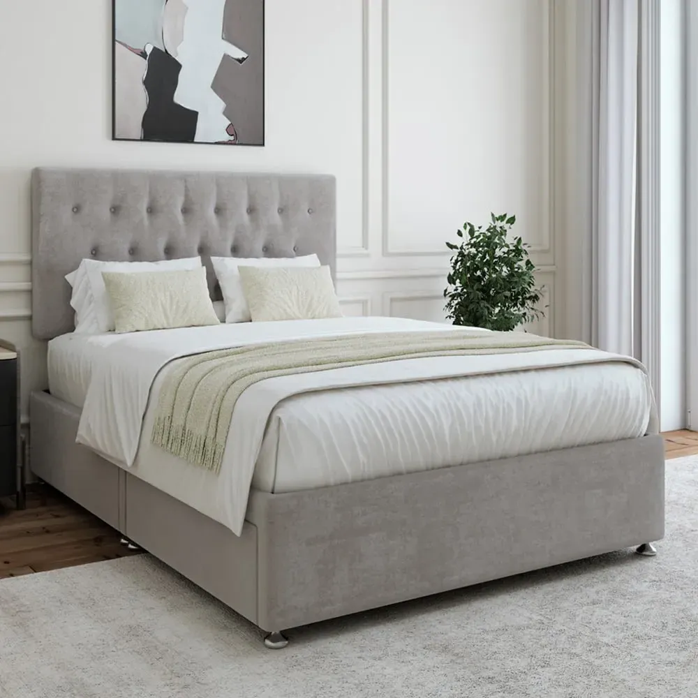 Double Divan Base with Storage and Headboard - Grey, Linen