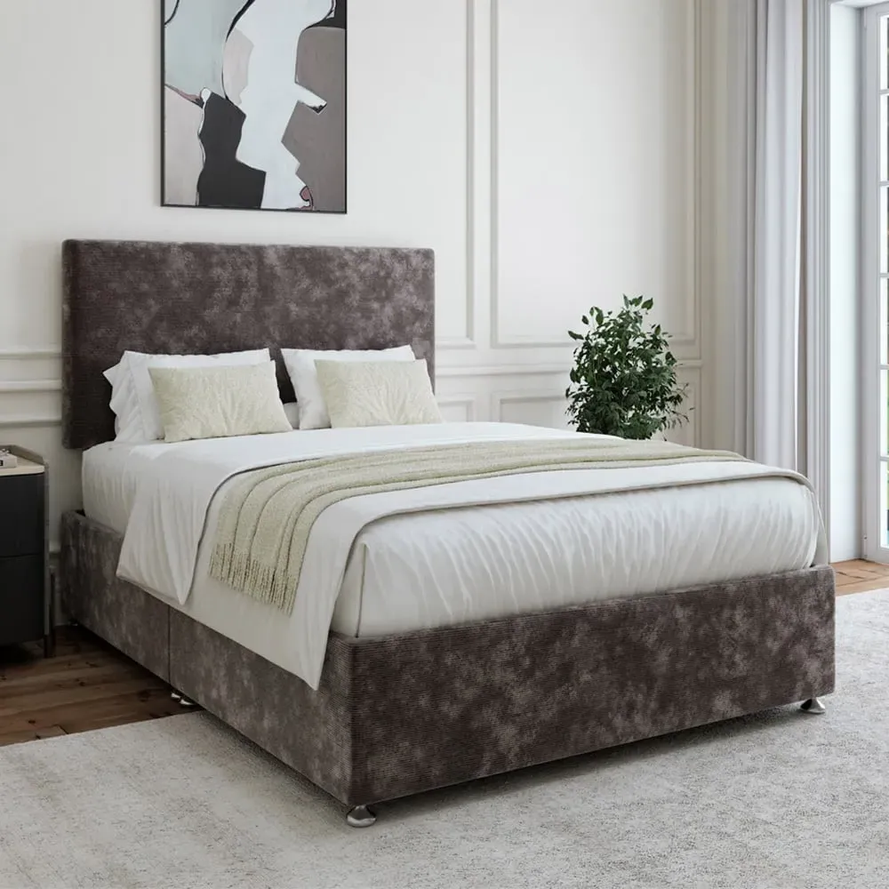 Double Divan Base with Valencia Headboard - Grey, Chenille