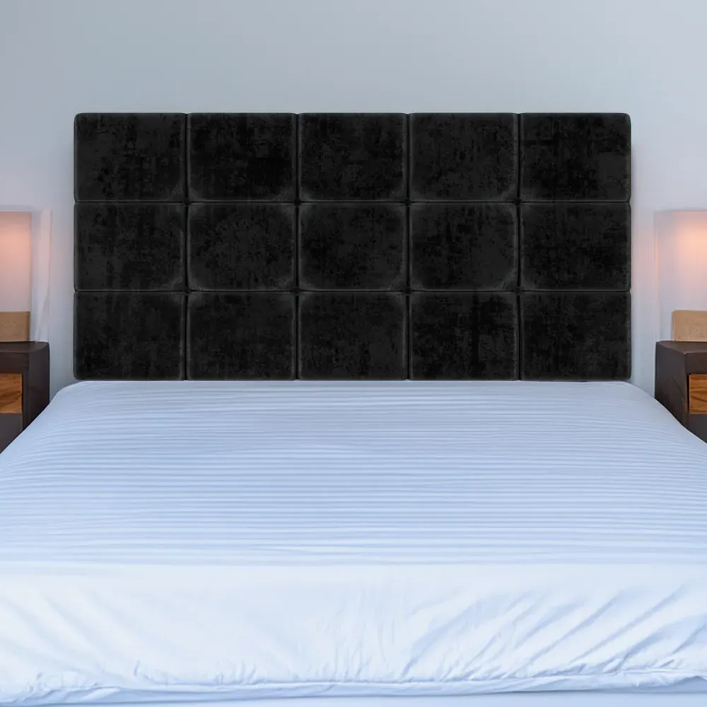 Double Pearl Squared Headboard - Black, Naples Velvet