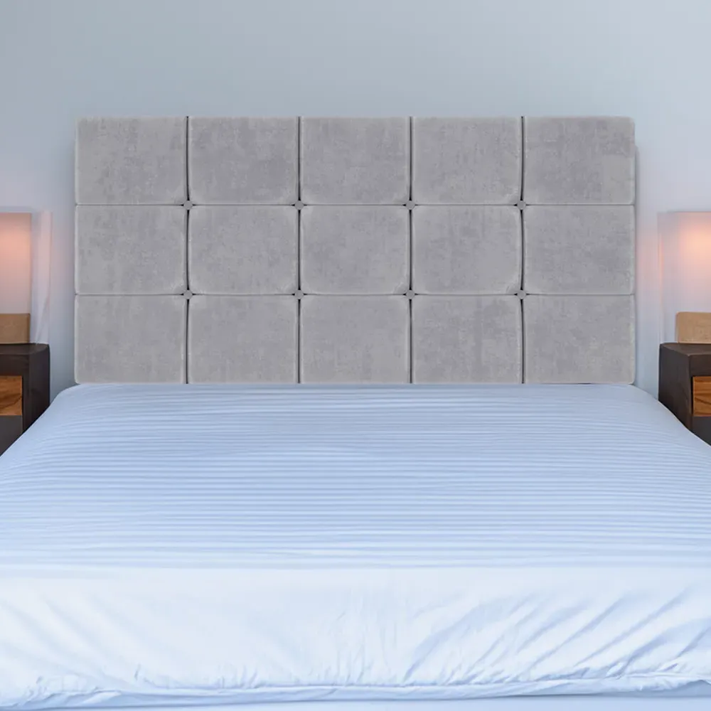 Double Pearl Squared Headboard - Grey, Naples Velvet