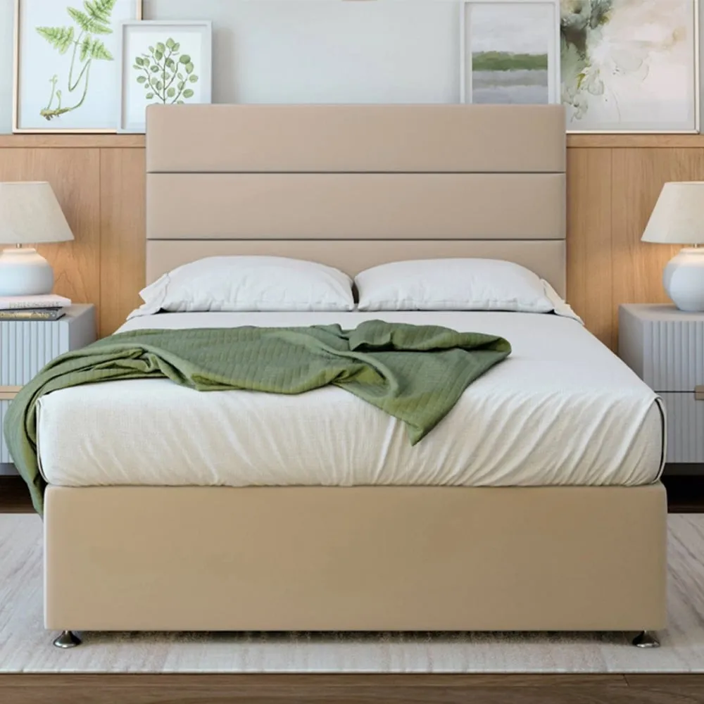 Double Size Divan Base with Milan Headboard - Cream, Velvet