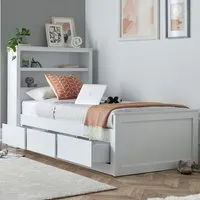 Enzo Single Bed Frame with 3 Drawers - White, Rubberwood