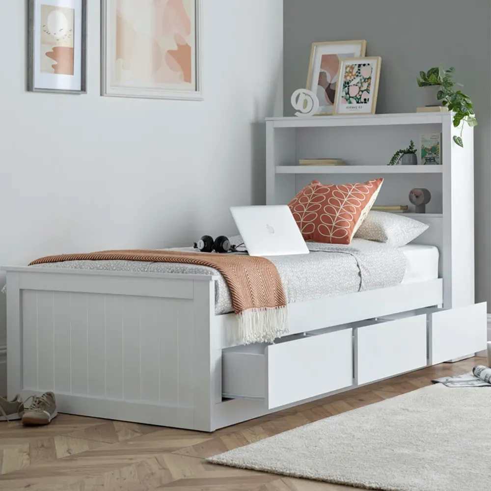 Enzo Single Bed with 3 Drawers & Orthopaedic Mattress - White