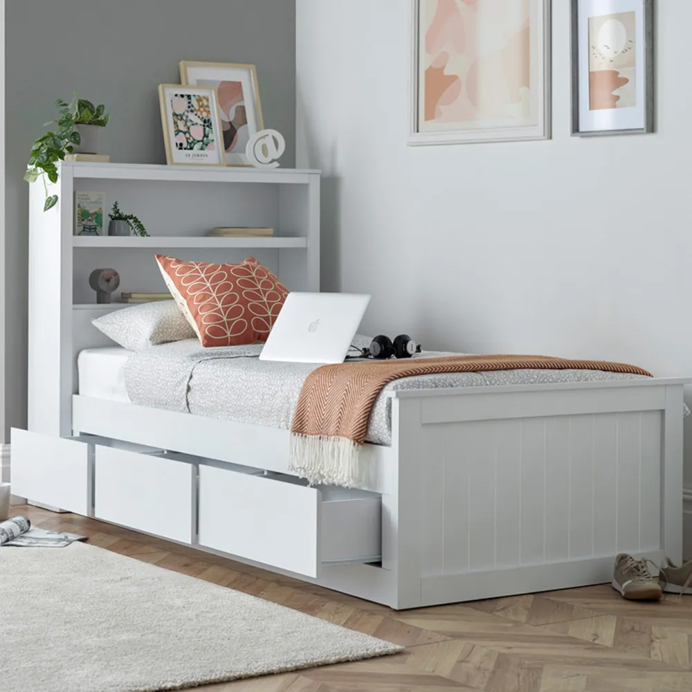 Enzo Single Bed with 3 Drawers & Pocket Mattress - White