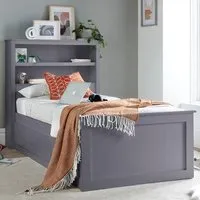 Enzo Single Storage Bed with 3 Drawers - Grey, Rubberwood