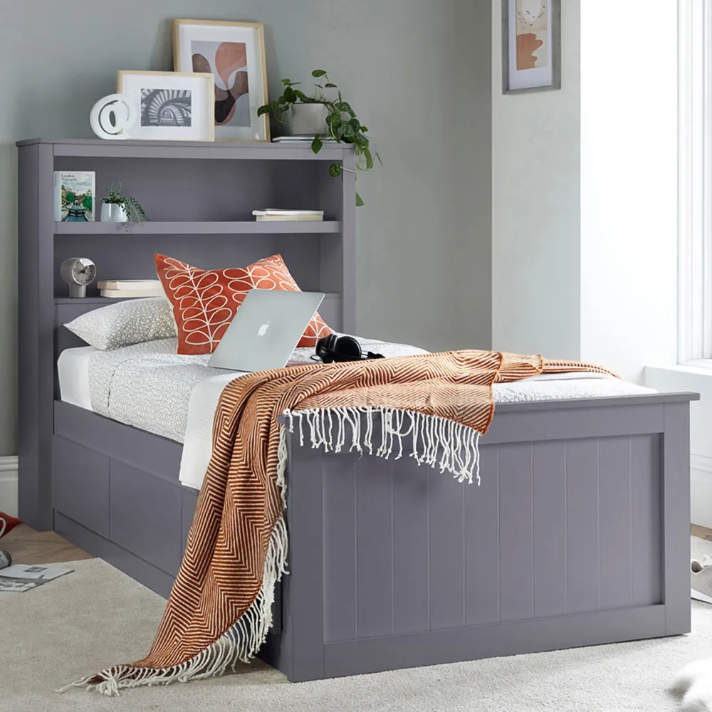 Enzo Single Storage Bed with 3 Drawers - Grey, Rubberwood