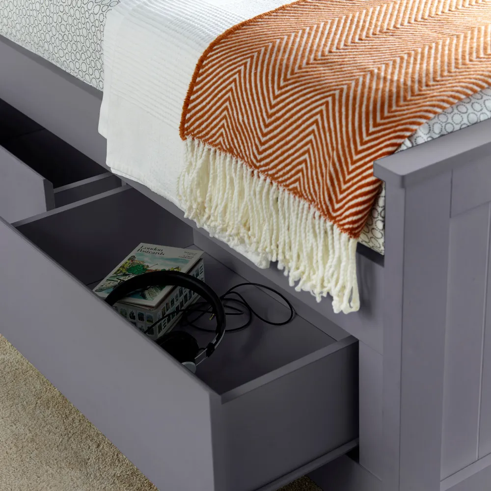 Enzo Single Storage Bed with 3 Drawers - Grey, Rubberwood