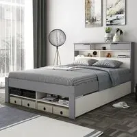 Fabio Double Bed Frame with Storage - Grey, Pine