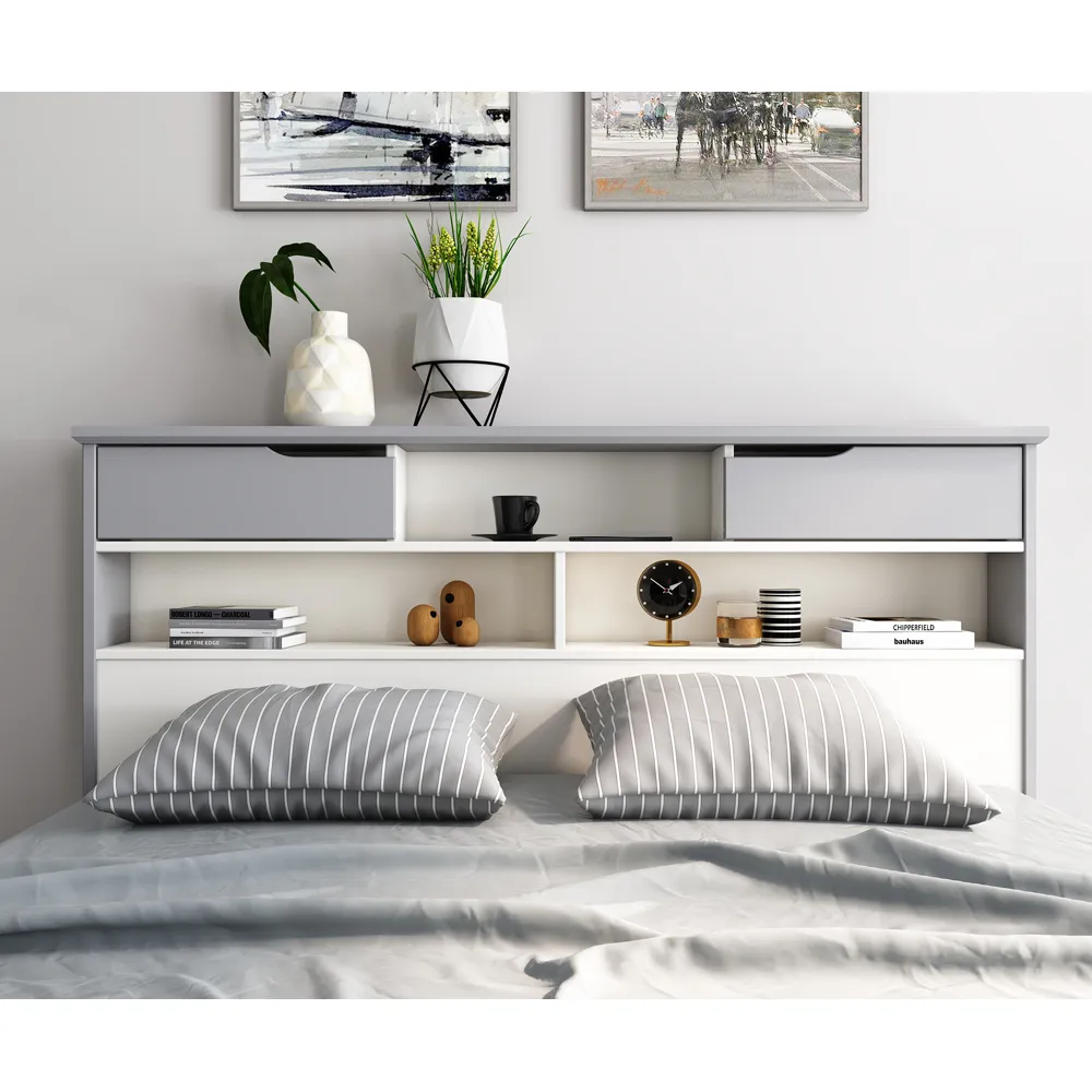 Fabio Double Bed Frame with Storage - Grey, Pine