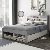 Fabio Double Bed Frame with Storage - Grey, Pine
