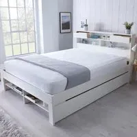 Fabio Double Bed Frame with Storage - White, Pine