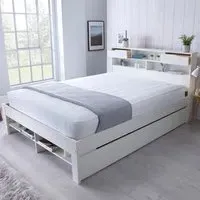 Fabio Double Bed Frame with Storage - White, Pine