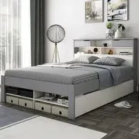 Fabio King Size Bed Frame with Storage - Grey, Pine