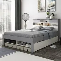 Fabio King Size Bed Frame with Storage - Grey, Pine