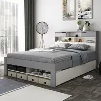 Fabio King Size Bed Frame with Storage - Grey, Wood
