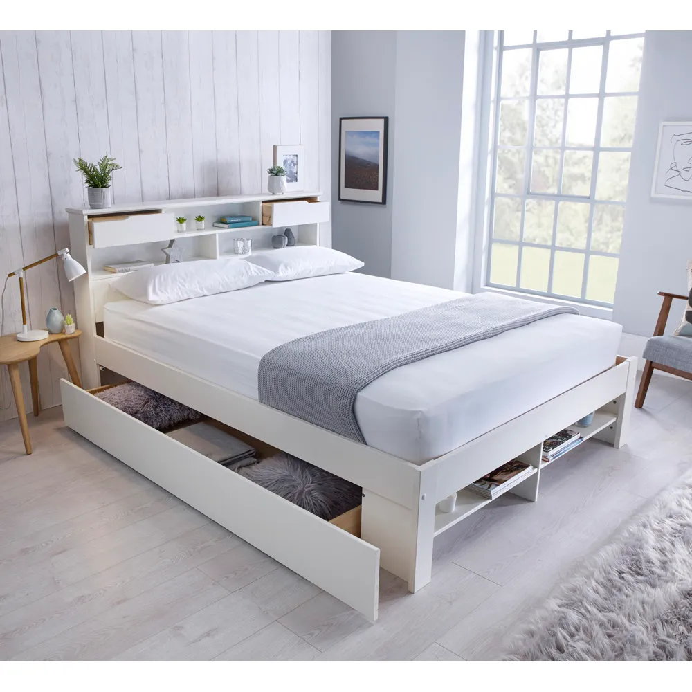 Fabio King Size Storage Bed Frame - White, Pine