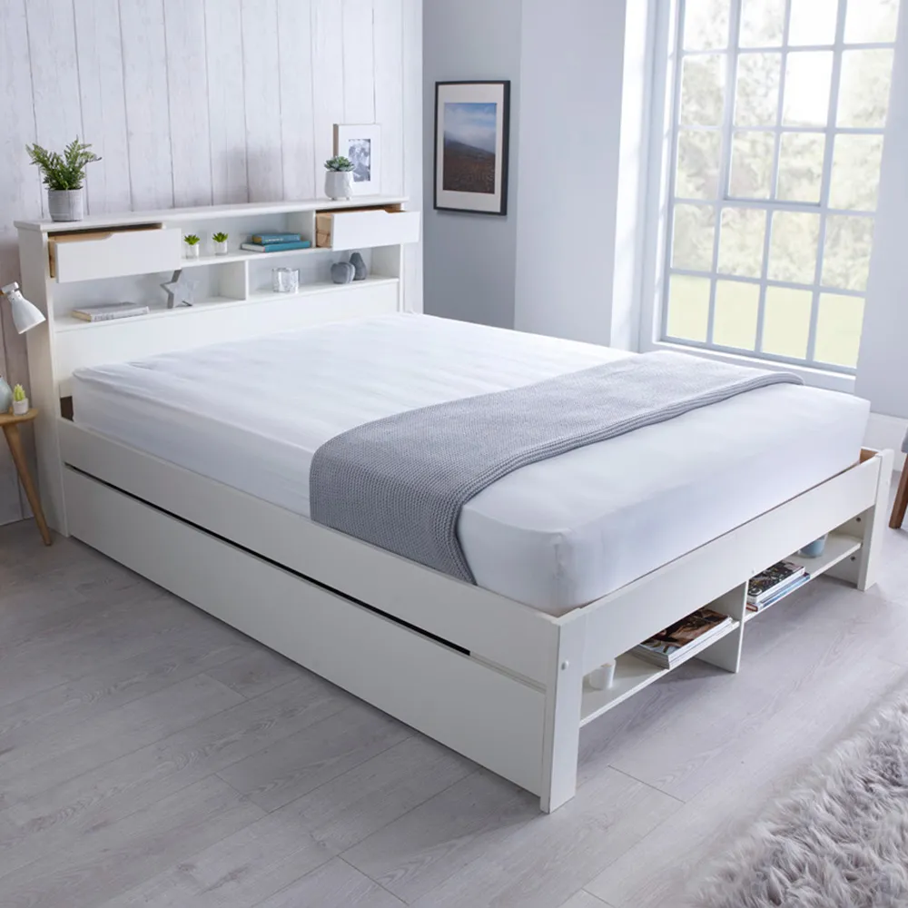 Fabio King Size Storage Bed Frame - White, Pine image