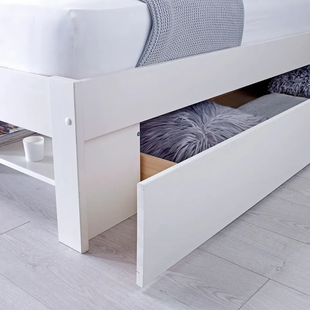Fabio King Size Storage Bed Frame with 2 Drawers - White, Pine