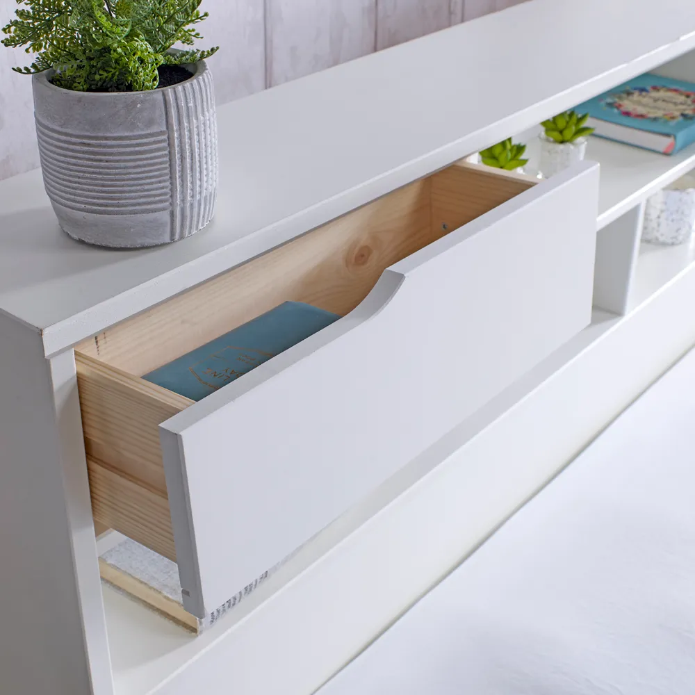 Fabio King Size Storage Bed Frame with 2 Drawers - White, Pine