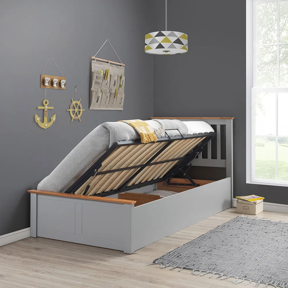 Francis Single Ottoman Bed Frame with Storage - Grey, Rubberwood