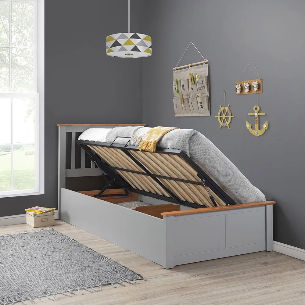 Francis Single Ottoman Bed Frame with Storage - Grey, Rubberwood