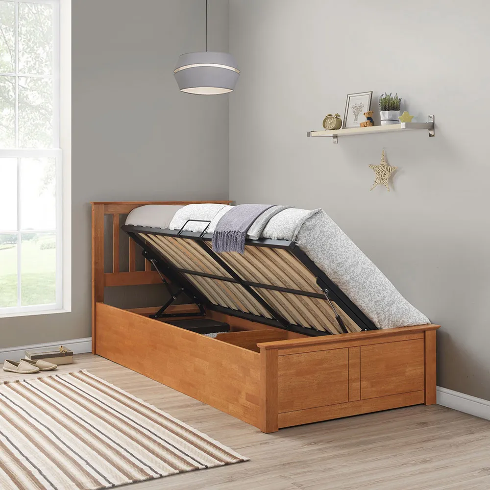 Francis Single Ottoman Bed Frame with Storage - Oak, Rubberwood