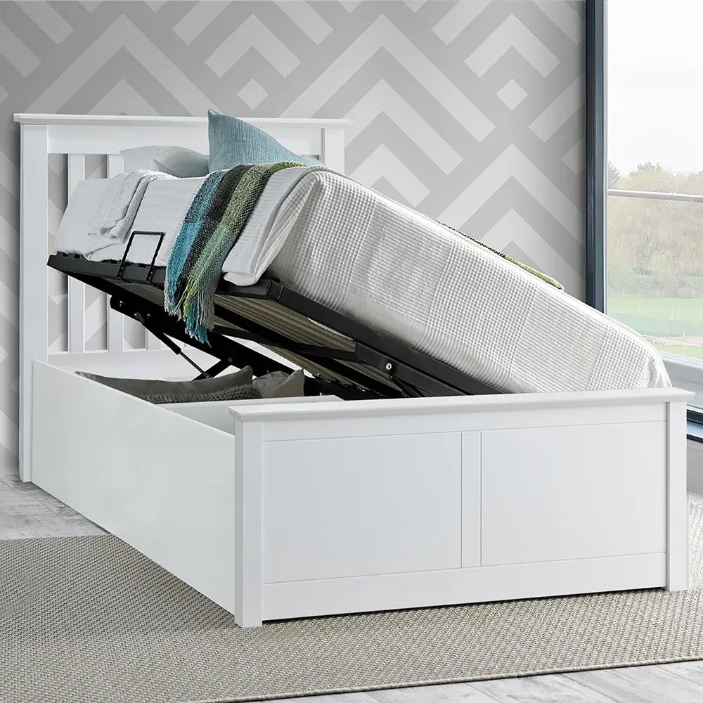 Francis Single Ottoman Bed Frame with Storage - White, Rubberwood