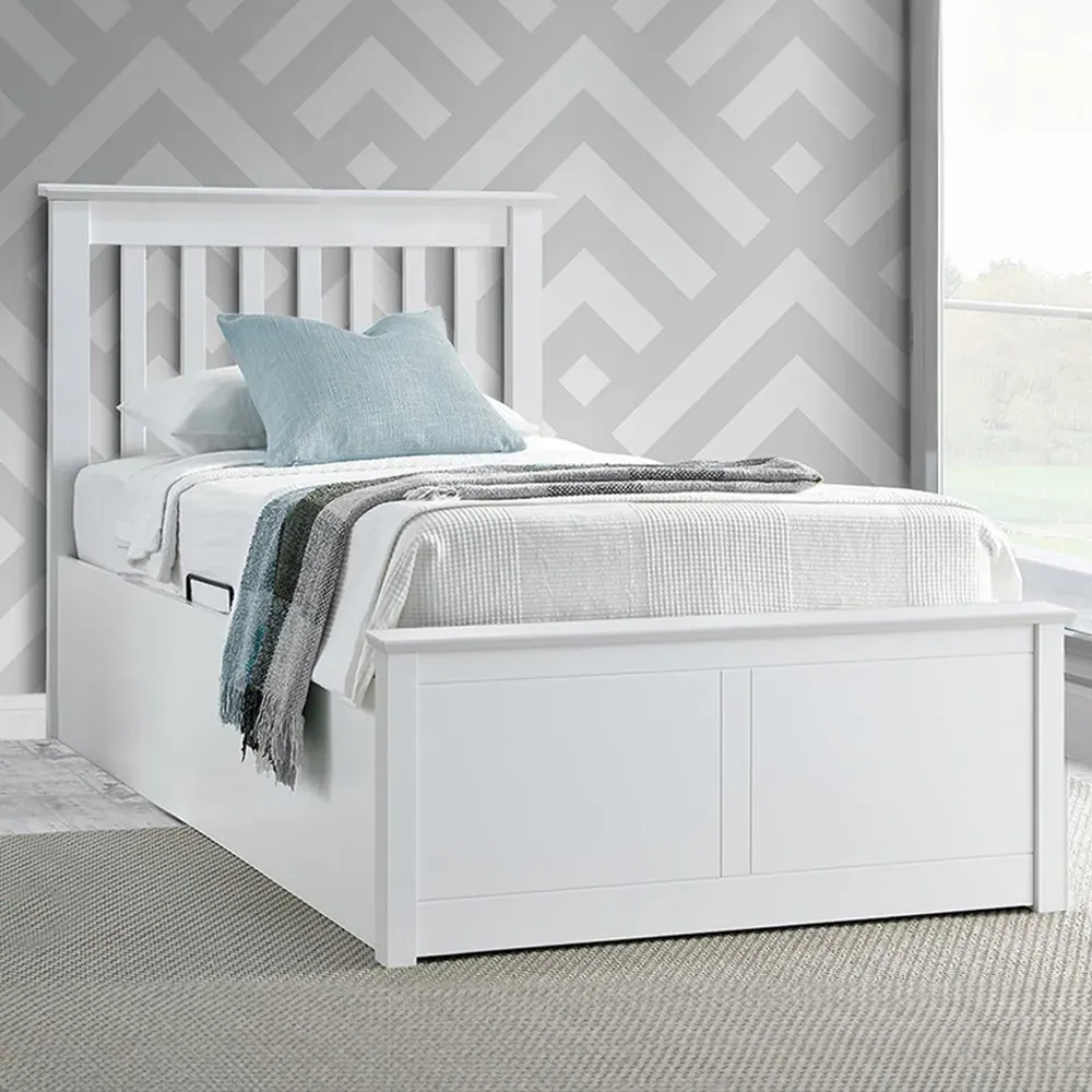 Francis Single Ottoman Bed Frame with Storage - White, Rubberwood