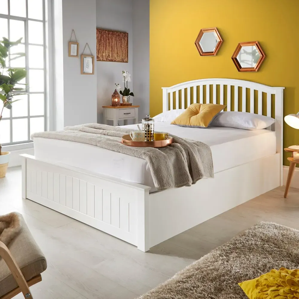 Grayson Small Double Ottoman Bed Frame with Storage - White image