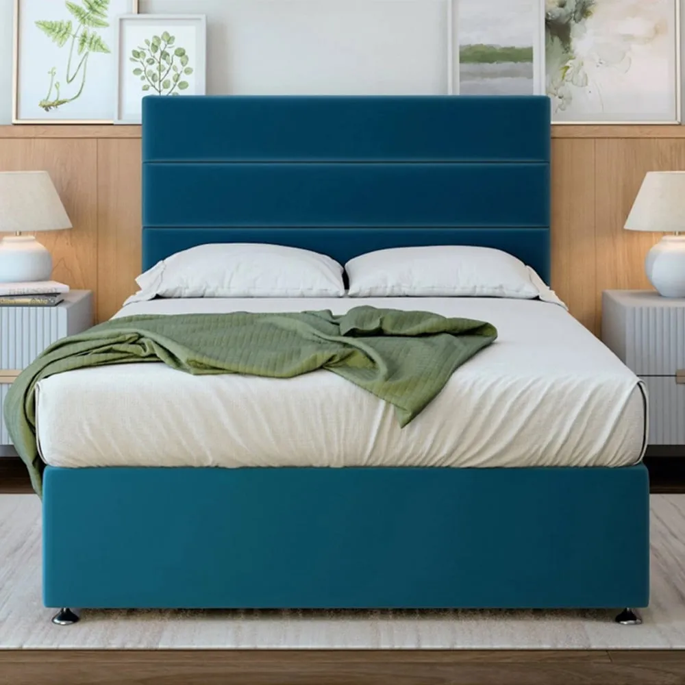 King Size Divan Base - Blue, Velvet