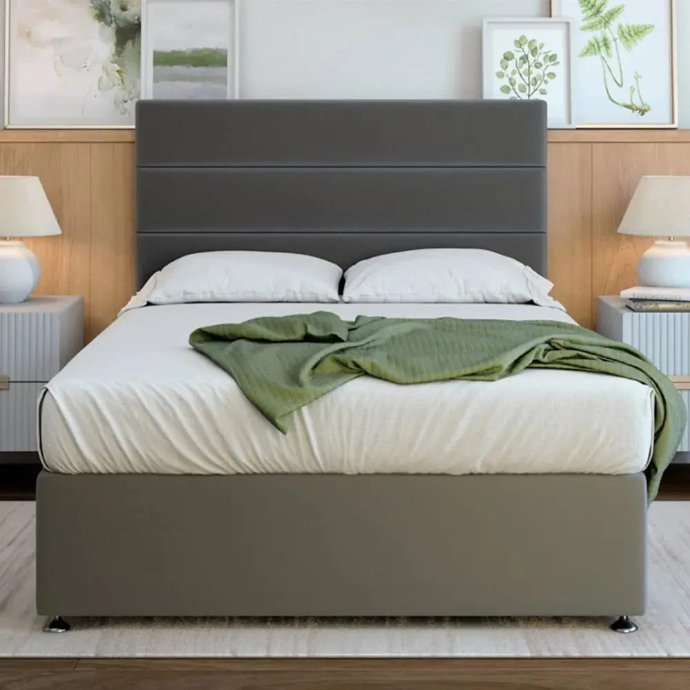 King Size Divan Base with 2 Drawers - Grey, Velvet