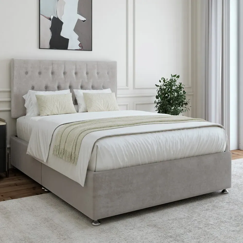King Size Divan Base with Headboard - Grey, Linen