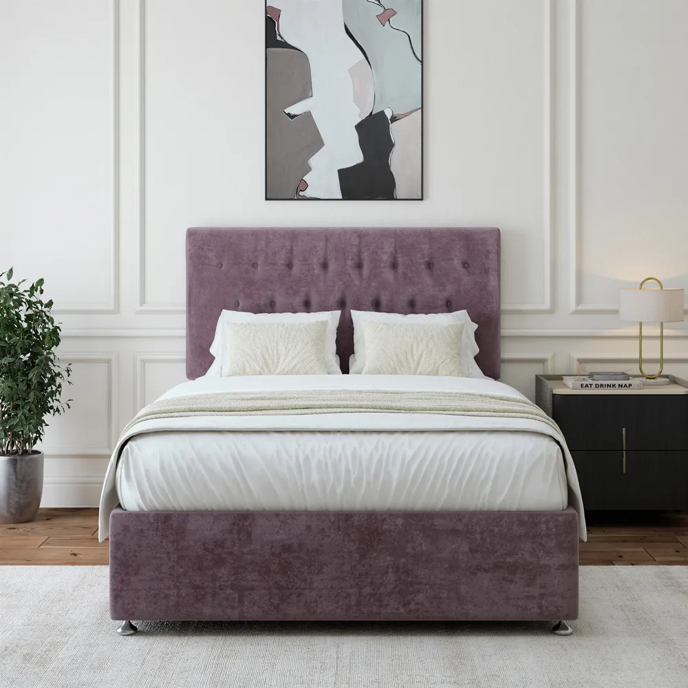 King Size Divan Base with Headboard - Mauve, Linen