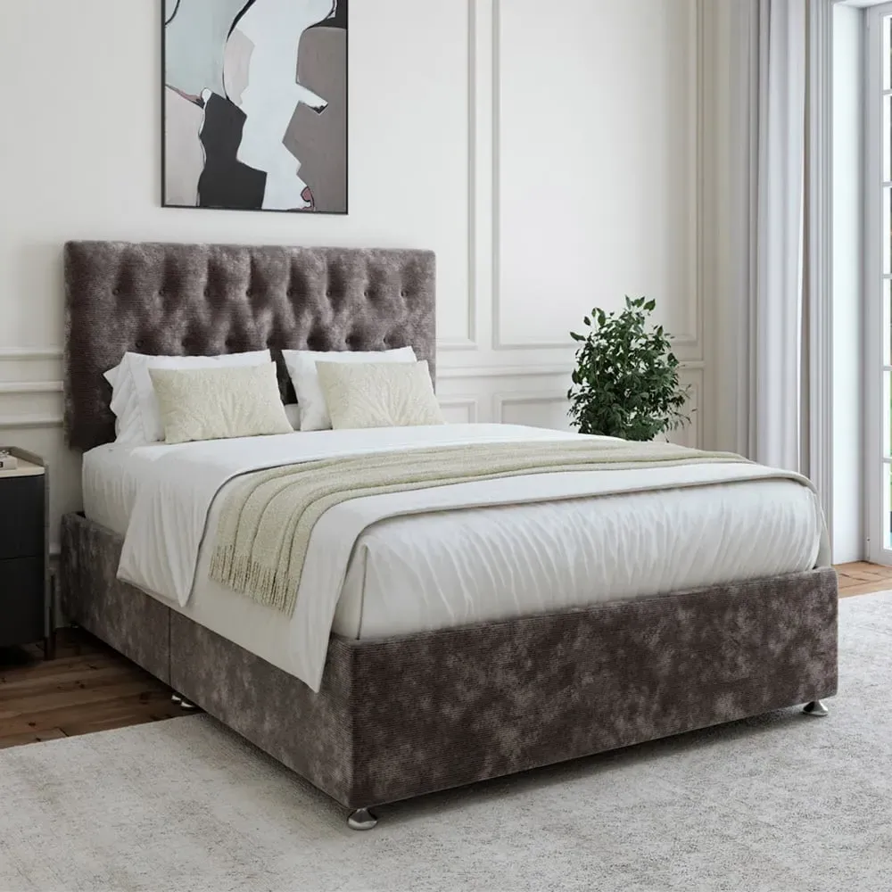 King Size Divan Base with Lona Headboard - Charcoal, Chenille