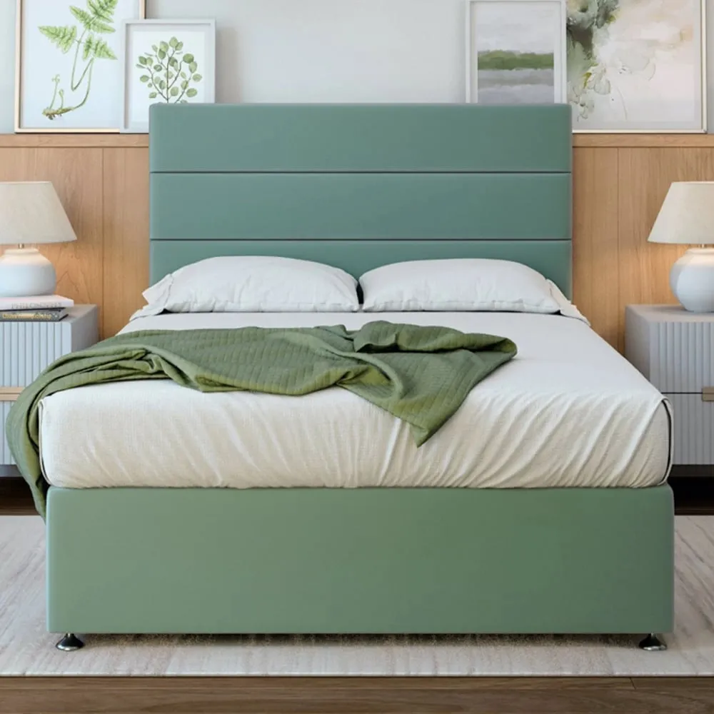 King Size Divan Base with Milan Headboard - Blue, Velvet