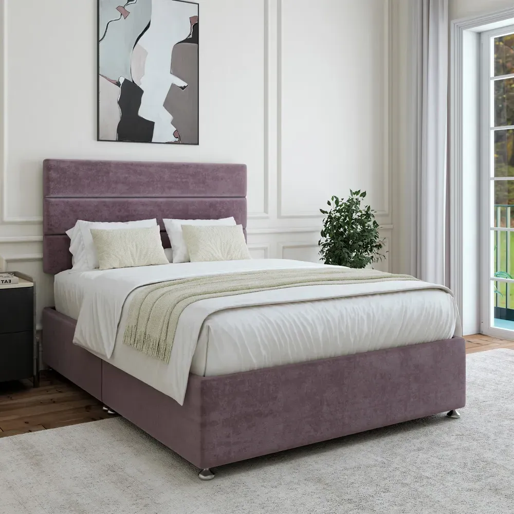 King Size Divan Base with Milan Headboard - Brown, Velvet