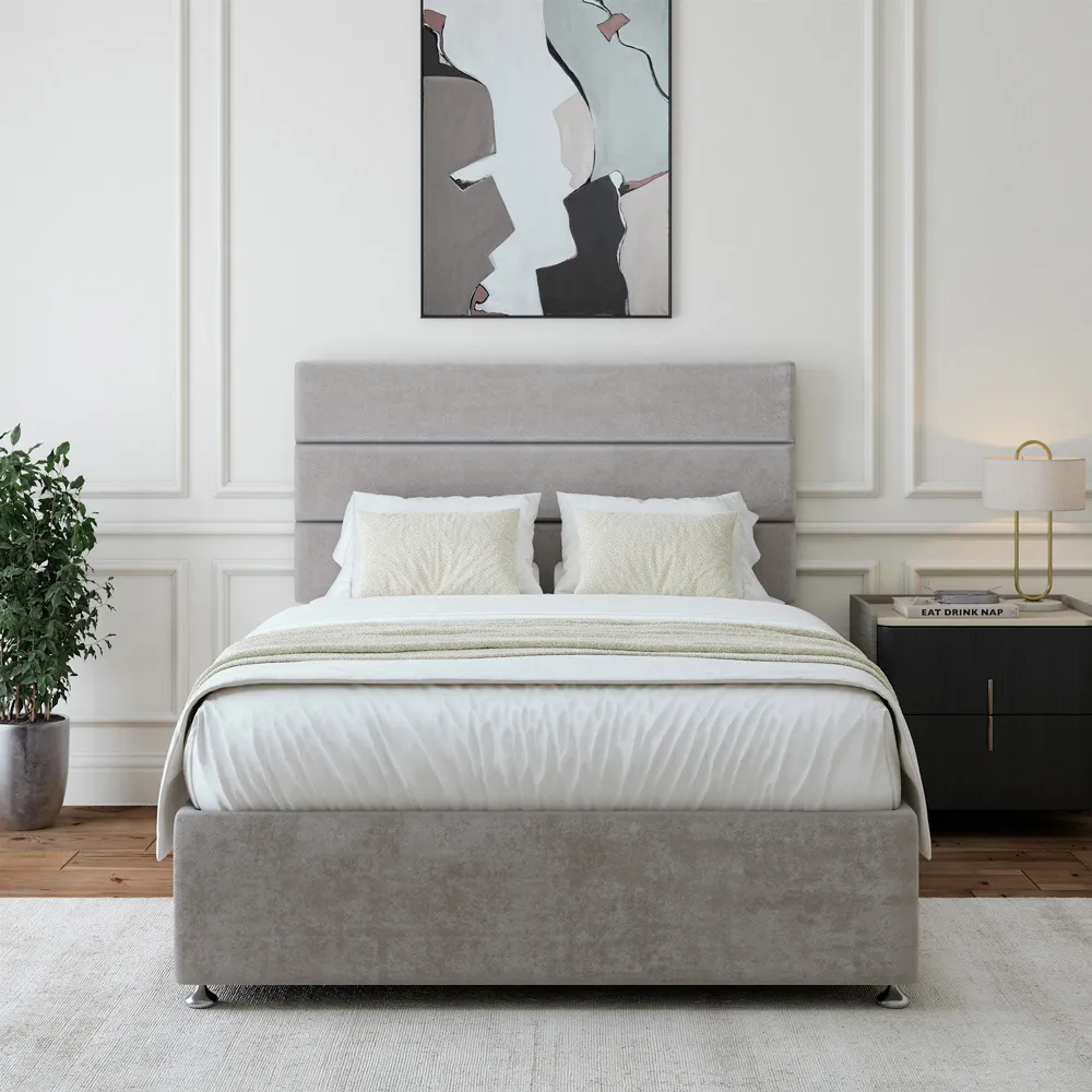 King Size Divan Base with Milan Headboard - Grey, Velvet