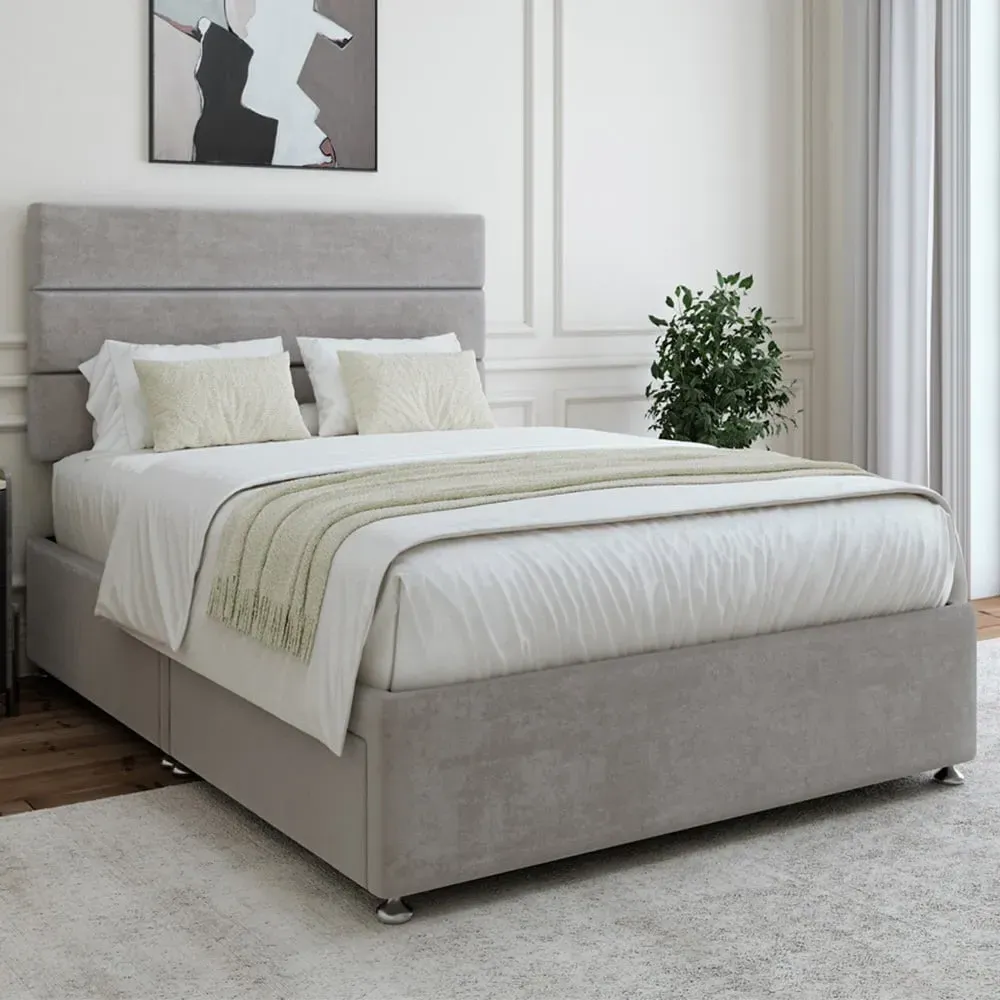 King Size Divan Base with Milan Headboard - Grey, Velvet