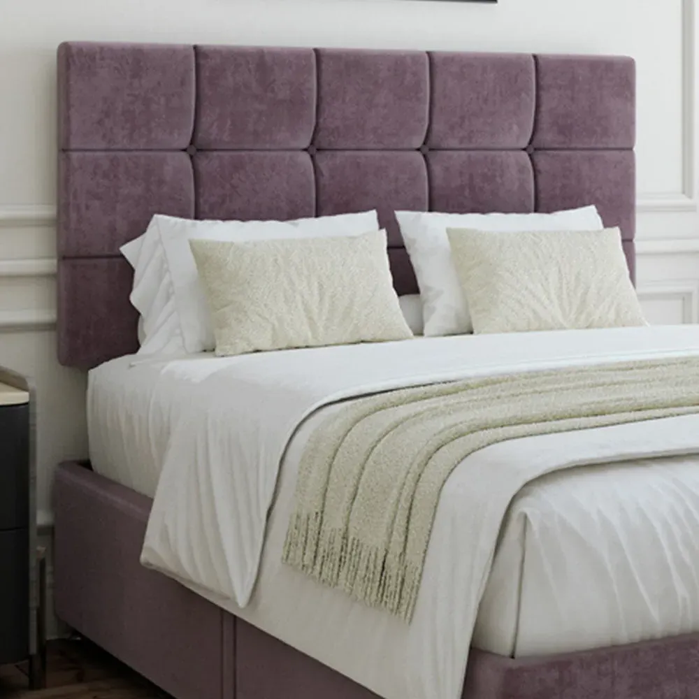 King Size Divan Base with Pearl Headboard - Mauve, Velvet