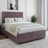 King Size Divan Base with Pearl Headboard - Mauve, Velvet