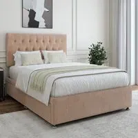 King Size Divan Base with Storage and Headboard - Brown, Linen