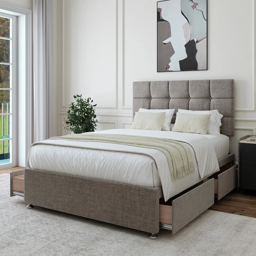 King Size Divan Base with Storage - Grey, Linen