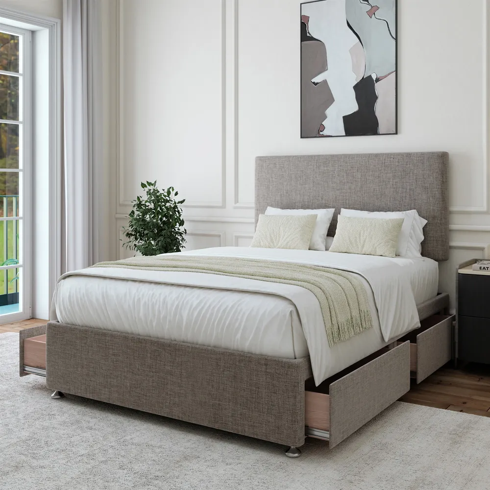 King Size Divan Base with Storage - Grey, Linen