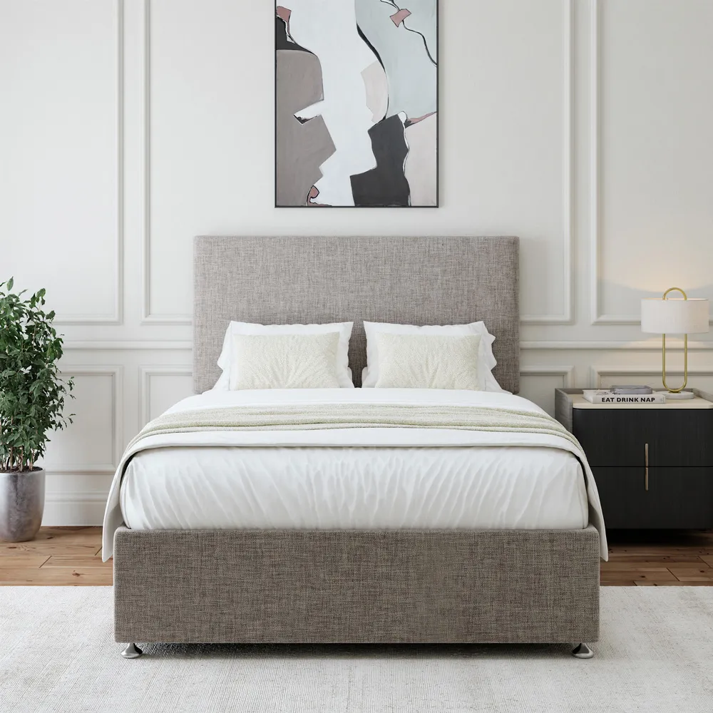 King Size Divan Base with Valencia Headboard - Grey, Linen