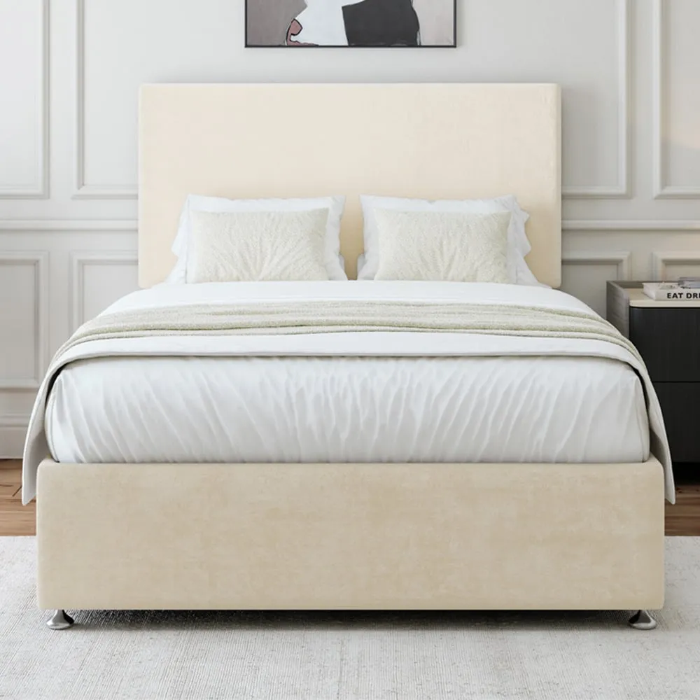 King Size Naples Divan Base with Valencia Headboard - Cream, Linen