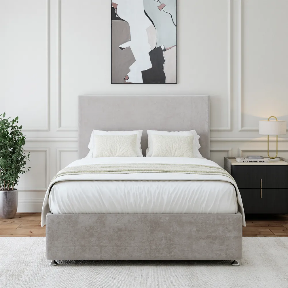 King Size Naples Divan Base with Valencia Headboard - Grey, Linen