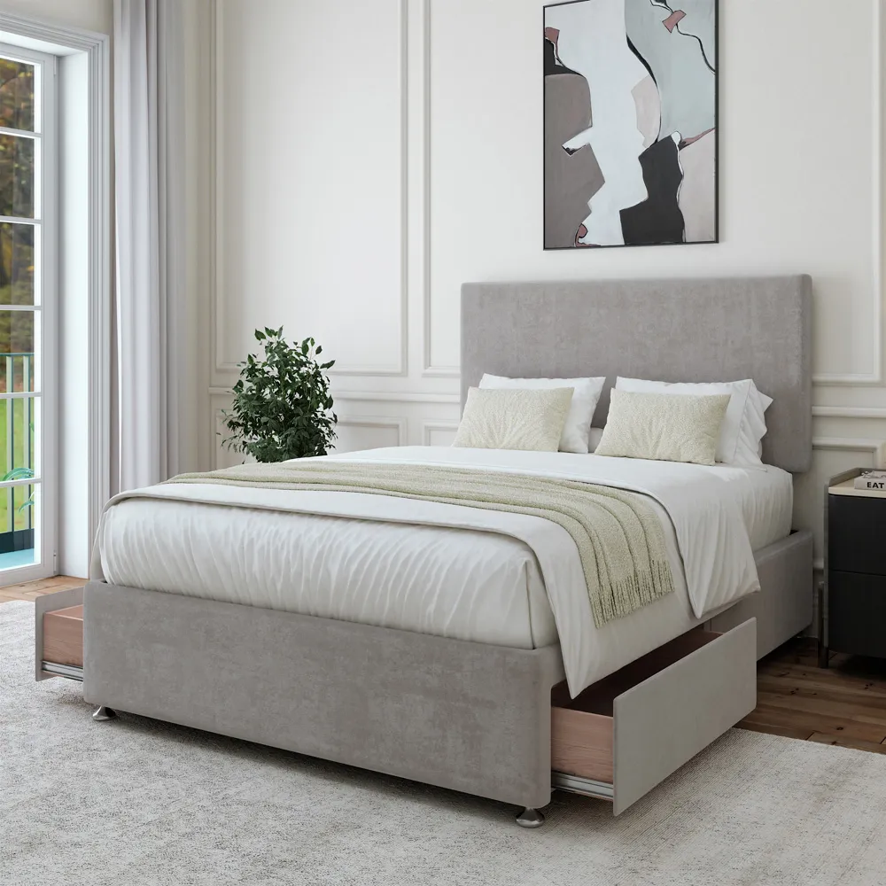 King Size Naples Divan Base with Valencia Headboard - Grey, Linen