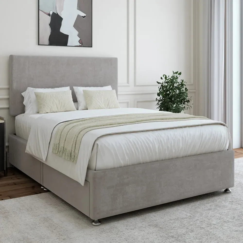 King Size Naples Divan Base with Valencia Headboard - Grey, Linen